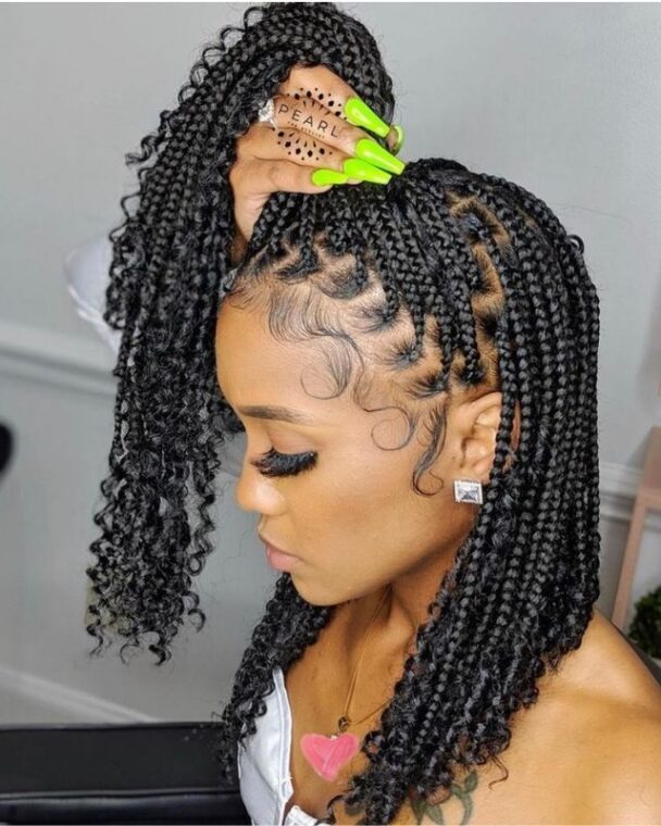 SMALL BOX BRAIDS WITH COILED ENDS