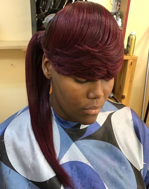 13 African American burgundy ponytail