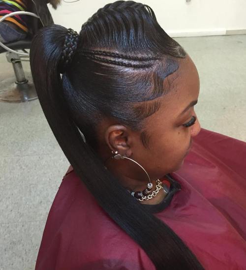 3 sleek black ponytail with braids