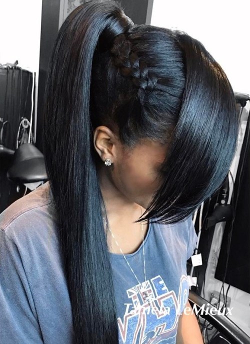 4 long black ponytail with side braid