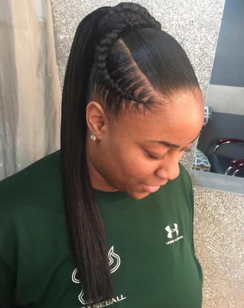 8 sleek long ponytail with a braided wrap
