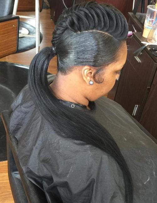 9 mohawk braid with a long ponytail