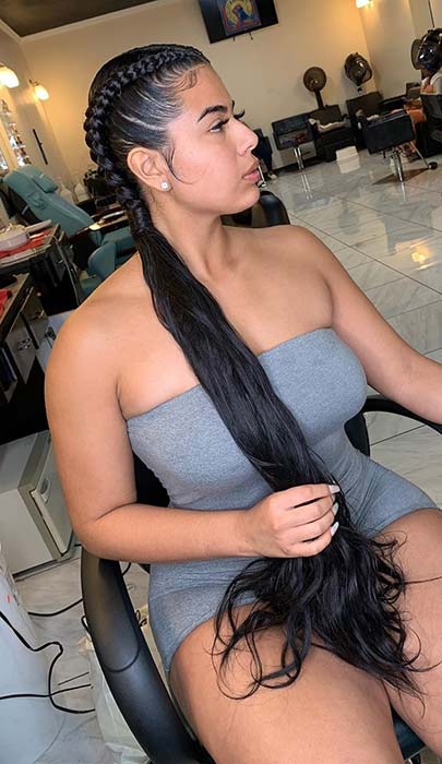 2 Feed In Braids with Loose and Sleek Hair