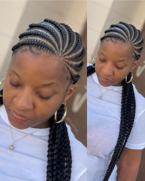 38 black asymmetrical feed in braids