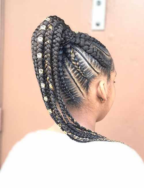 4. Beaded Ghana Braids Ponytail