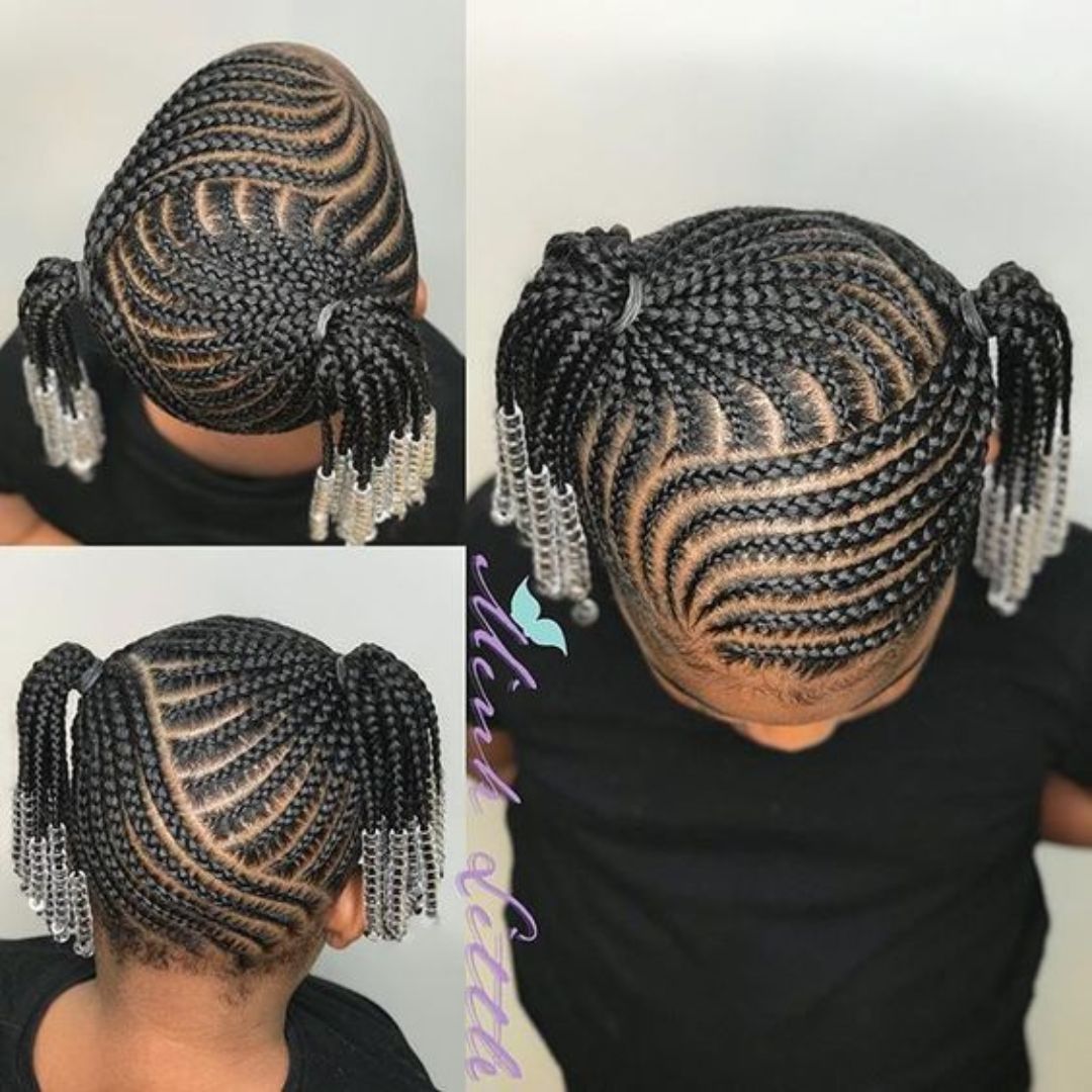 Beaded Curved Double Ponytail Cornrows