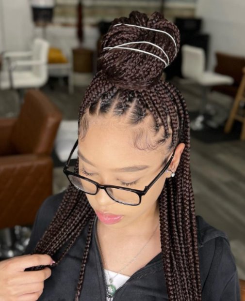 Box Braids with High Bun