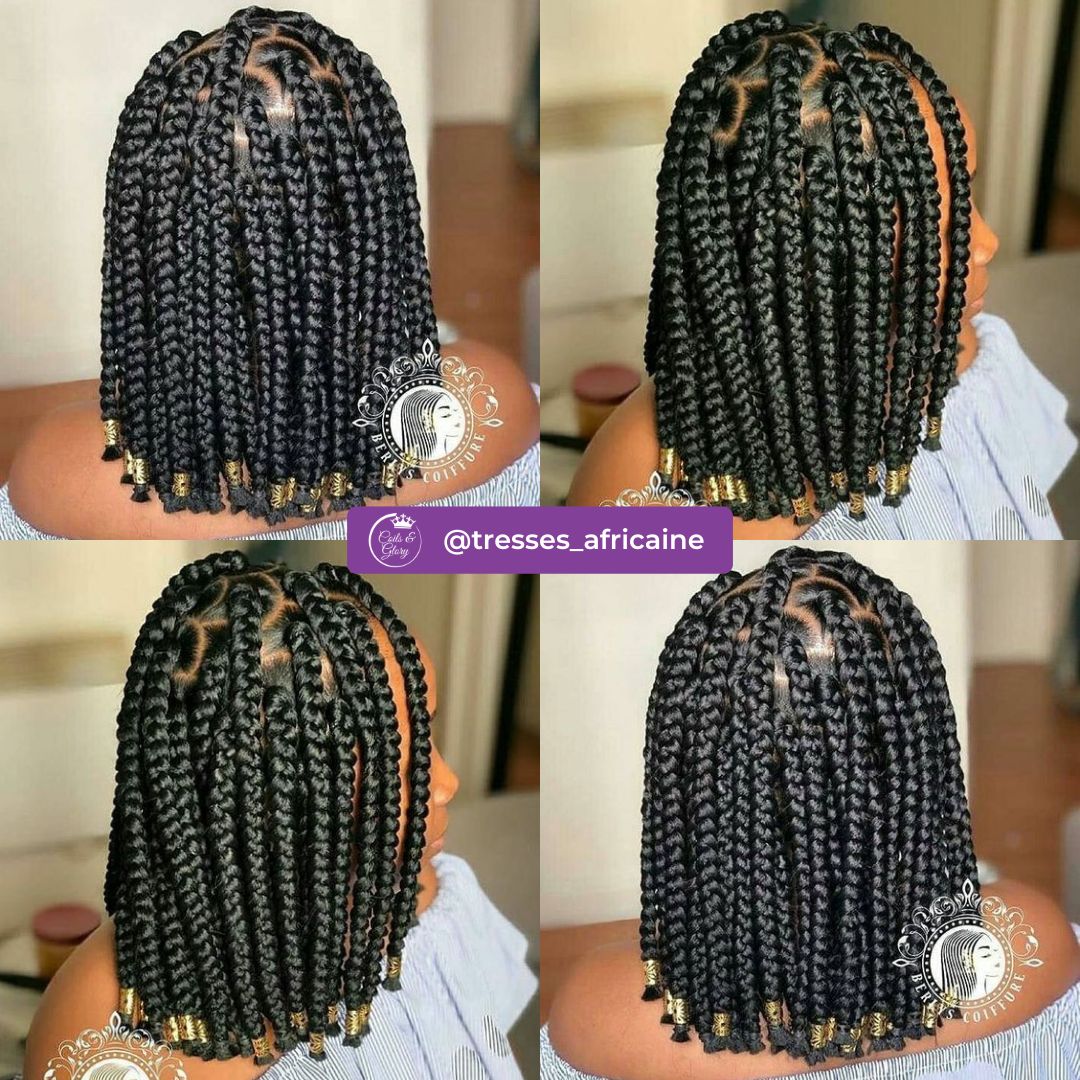 Chunky Shoulder Length Box Braids With Gold Rings