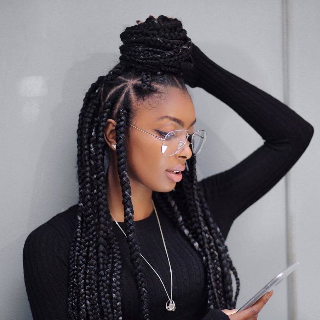 hbox braids on natural hair half top knot 1