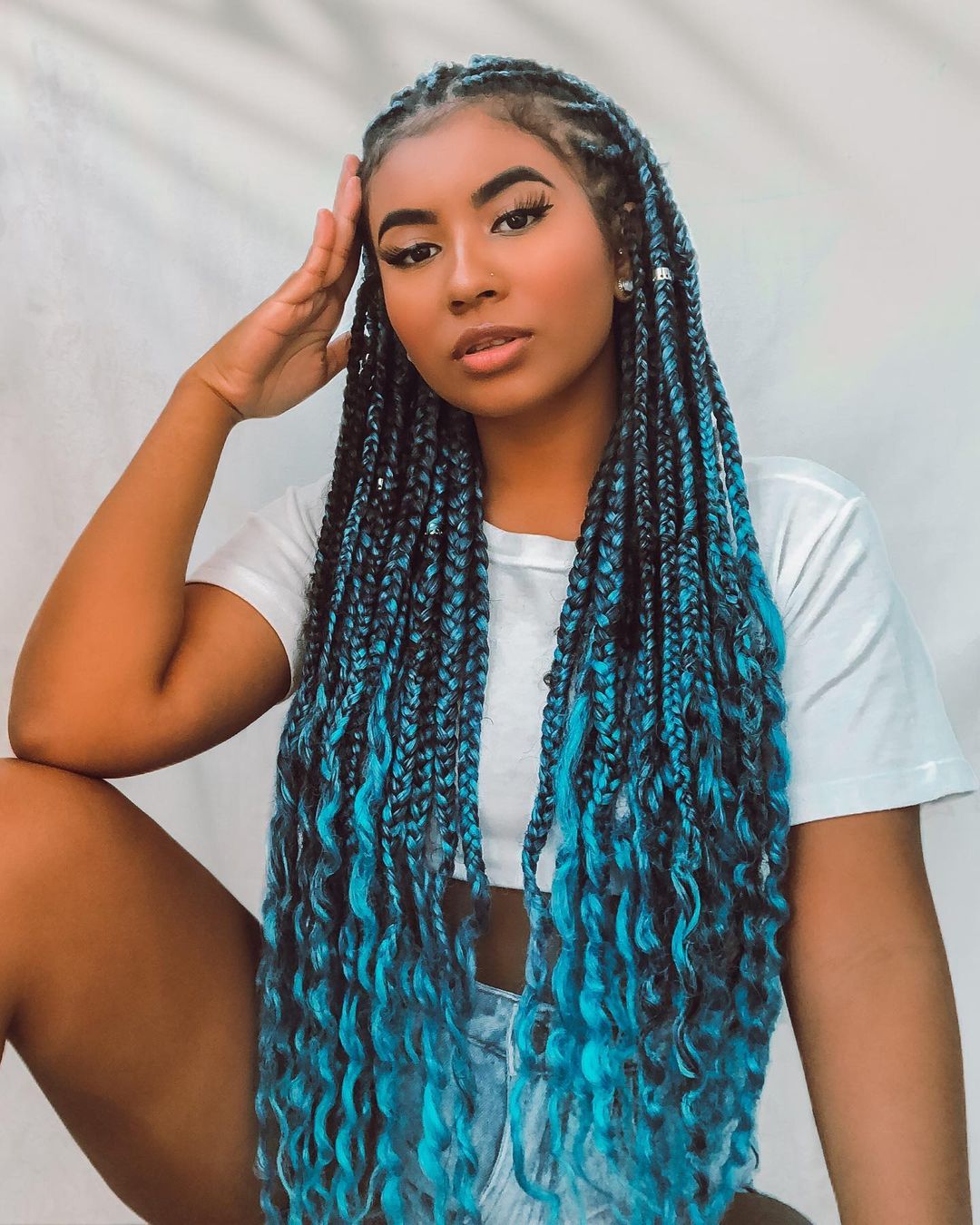 Blue Fulani Braid With Curls