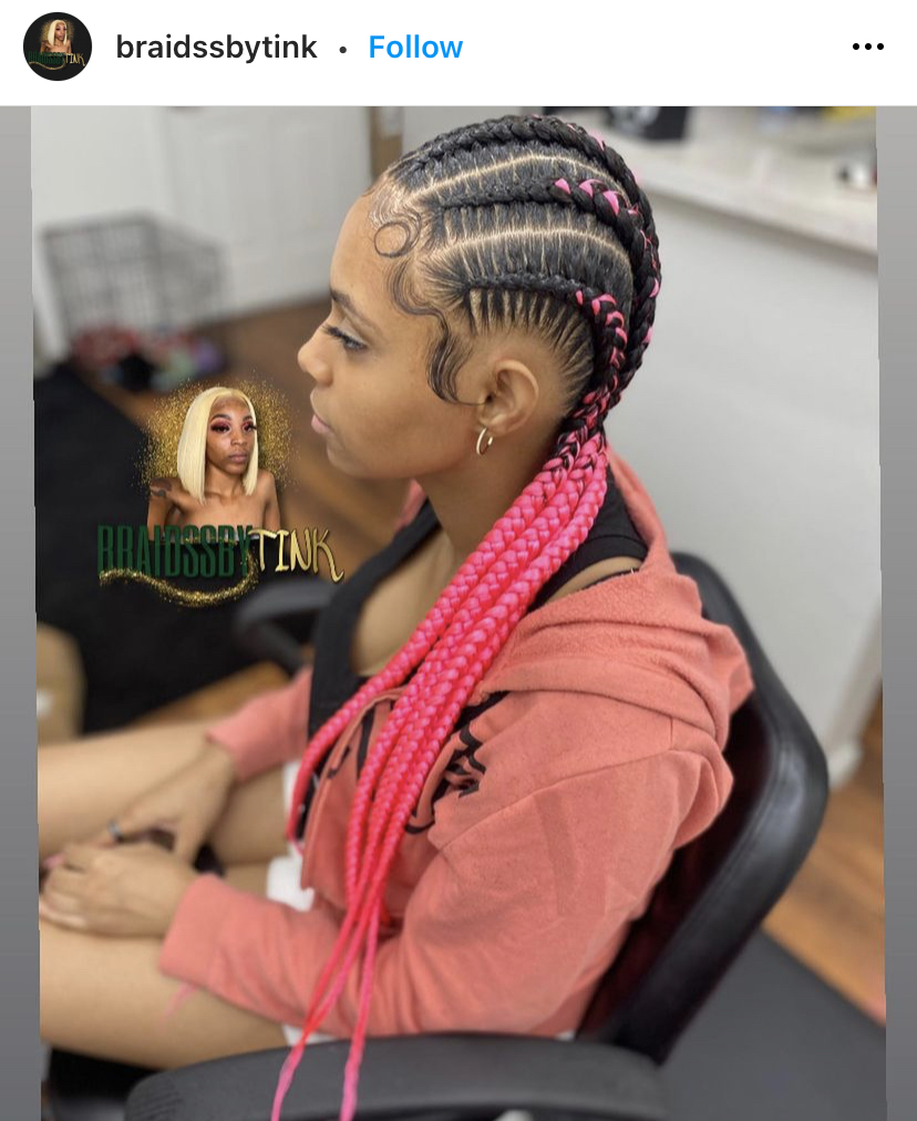 pink stitch braids and cornrows