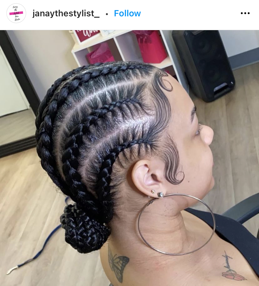 stitch braids in a bun