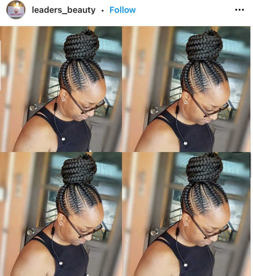 stitch braids with a big braided top bun