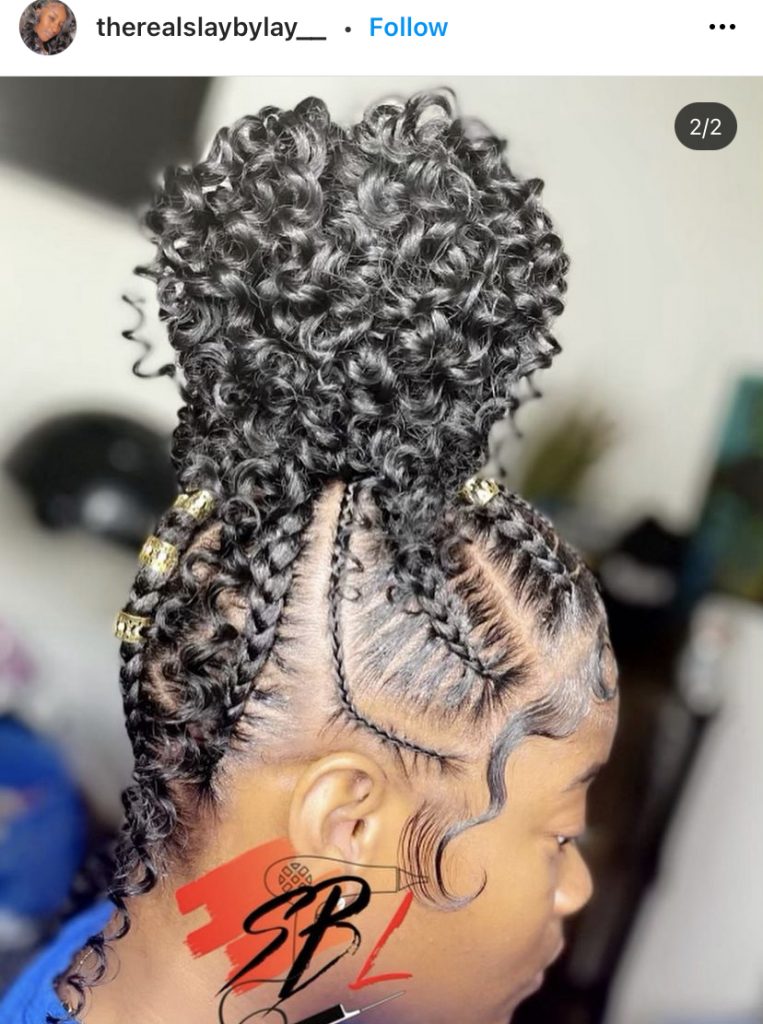 stitch braids with curly bun and baby hair 763x1024 1