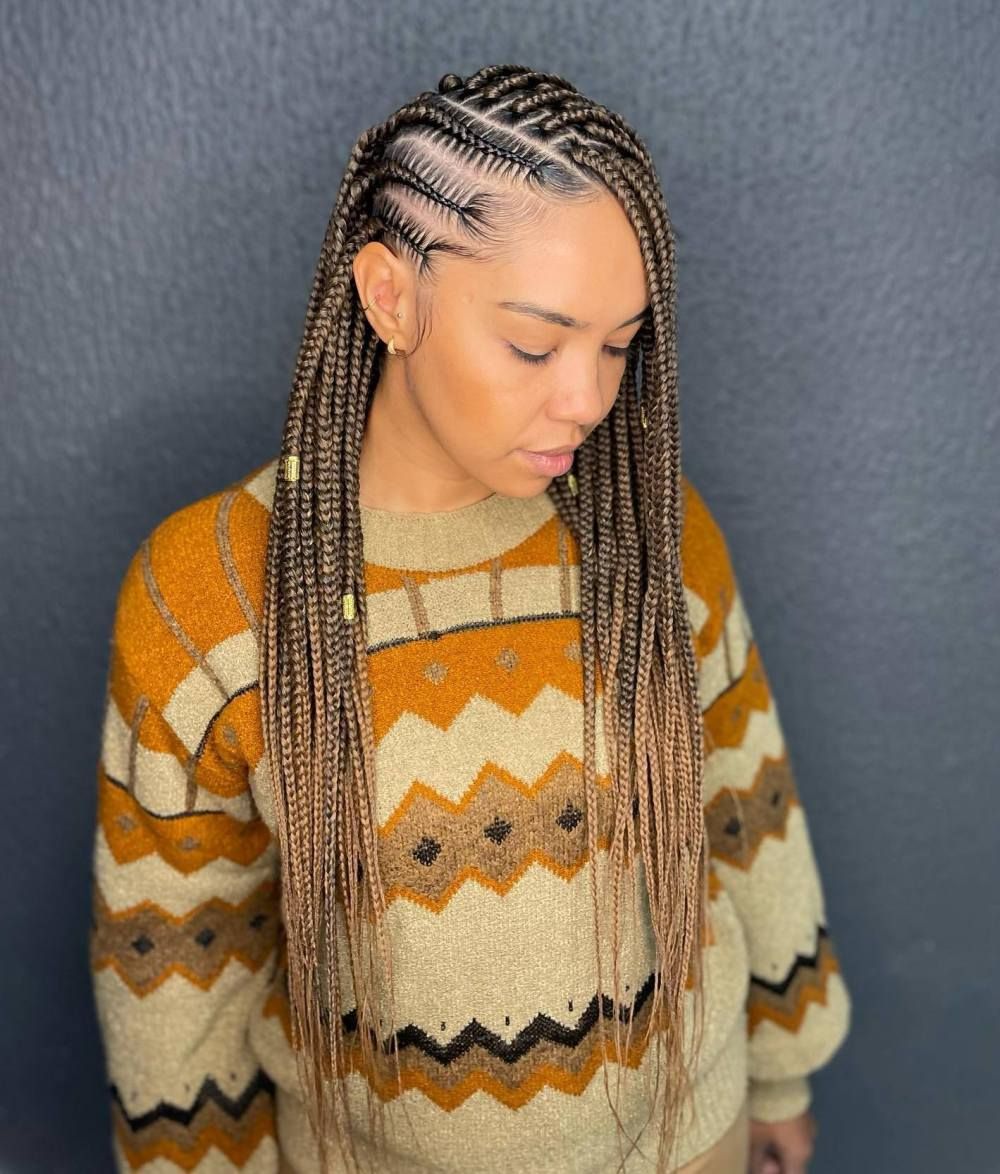 Box Braids with Ombre and Side Cornrows
