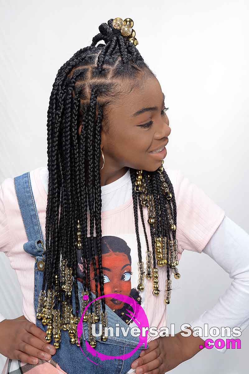 Kids Knotless Box Braids With Beads Hairstyle Your Child Will Love 16