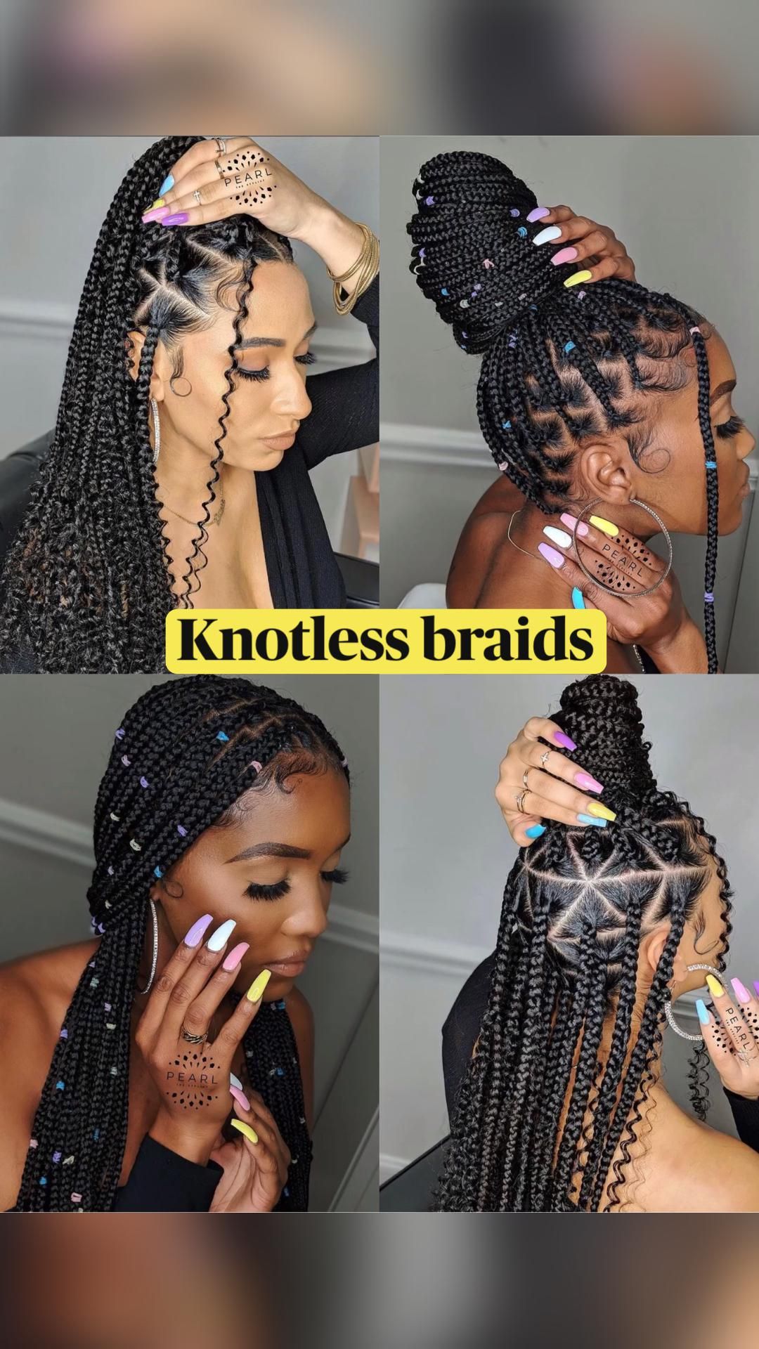 This contains an image of Knotless braids