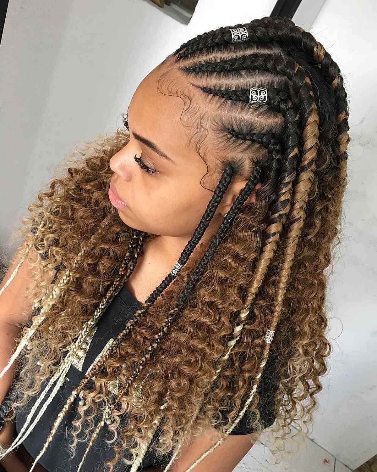 boho inspired crochet braids with blonde highlights