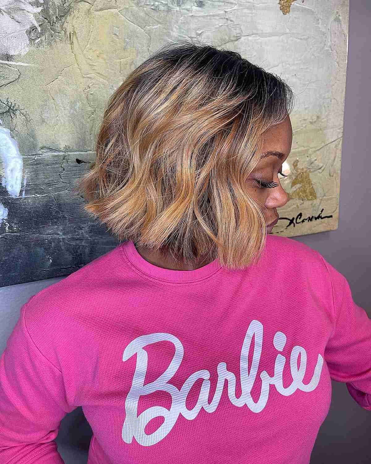 wavy bob on short hair weave