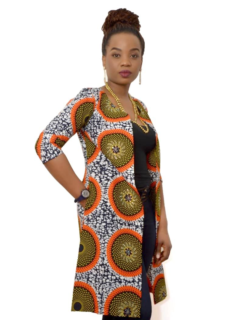 African Ankara Print knee Length Kimono Jacket With