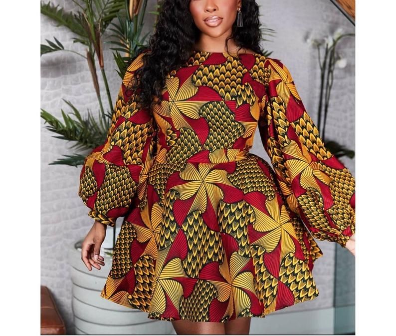 African summer dress with exaggerated sleeves Ankara yythk