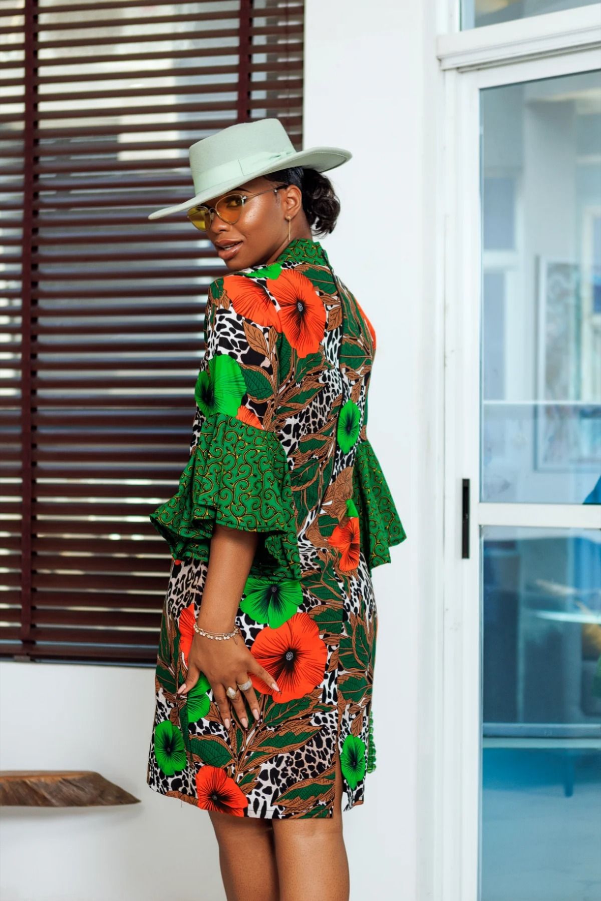 Bola African print flare sleeve midi Has side yythk