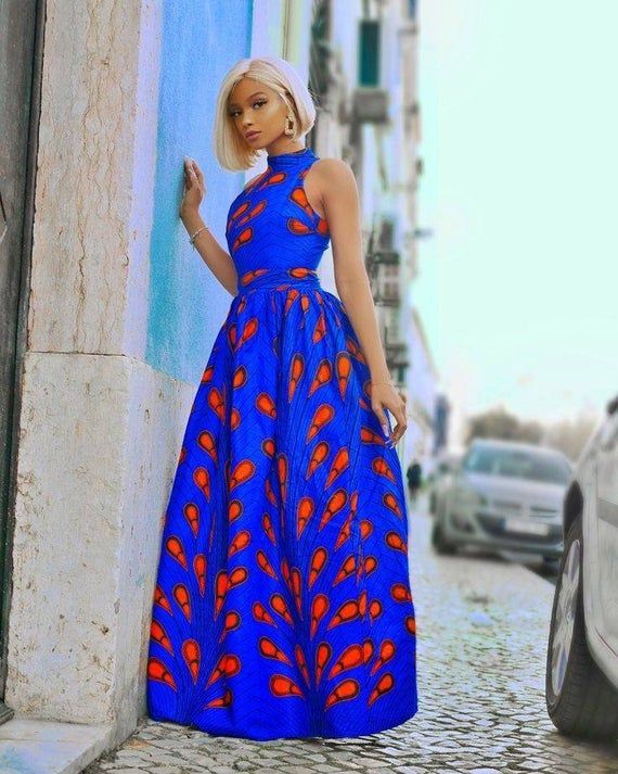Bright color african print maxi A shaped dress made