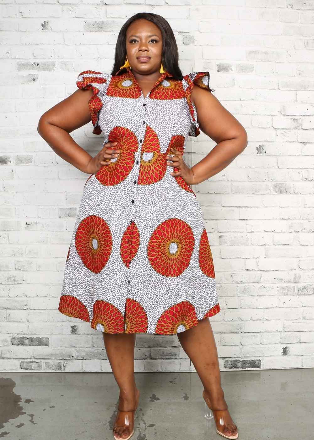 Description African Print flared short sleeve dress yythkg