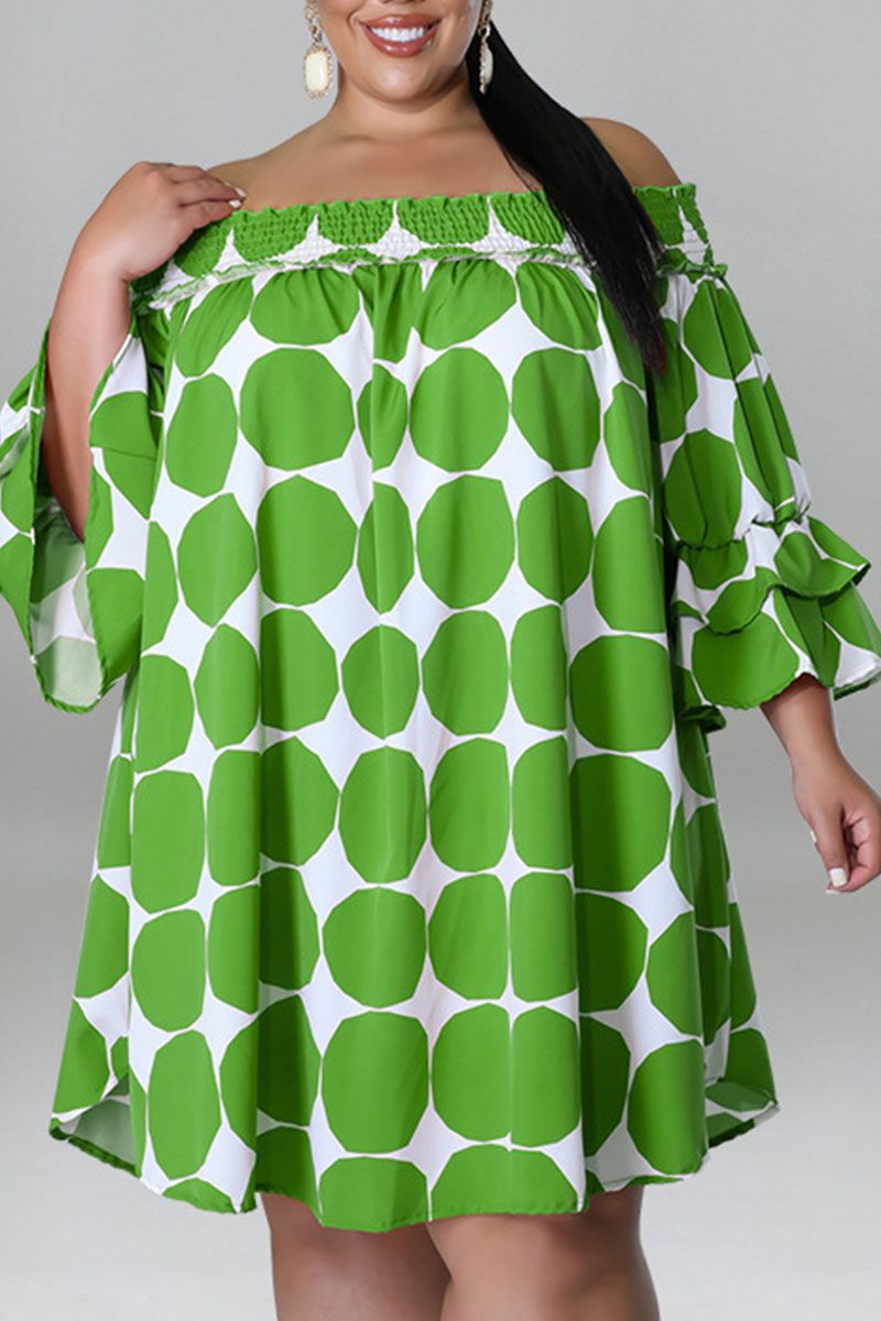 Green Casual Print Polka Dot Patchwork Off the yyth