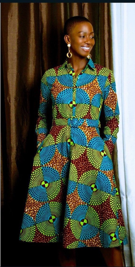 Kataali African Print Shirt Dress in a Geometric yy