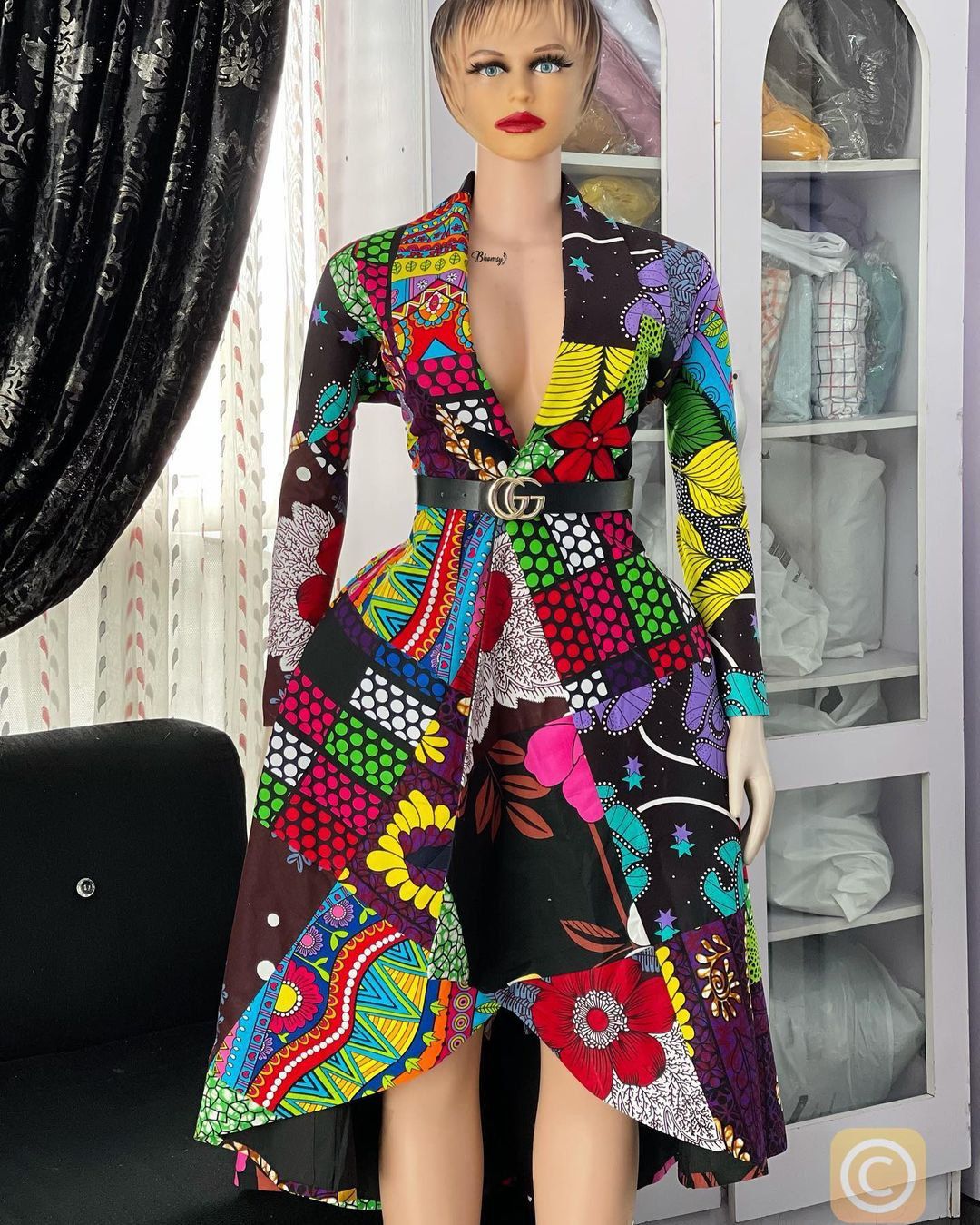 This African patchwork coat is made from colorful y