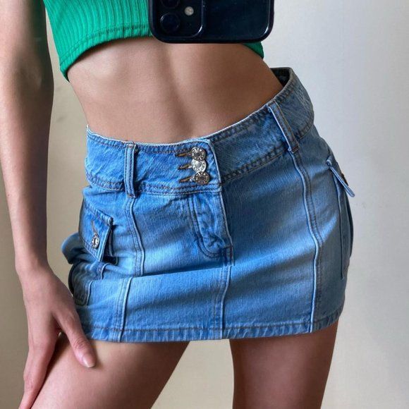 This contains style cargo denim mini skirt blue yy