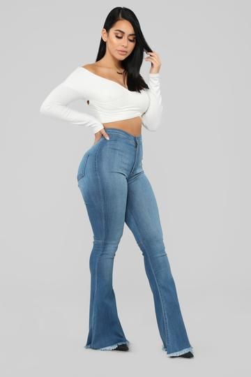 Valentina High Rise Flare Jeans Medium Blue yythk
