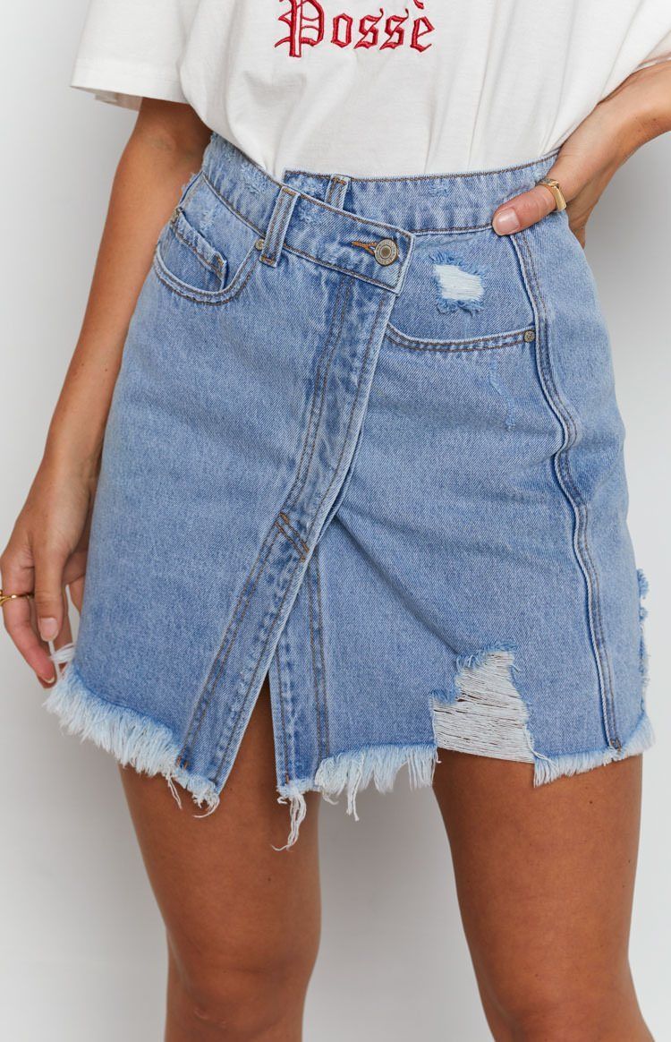 Vintage Blue Denim SkirtThis crossover front button yythkg