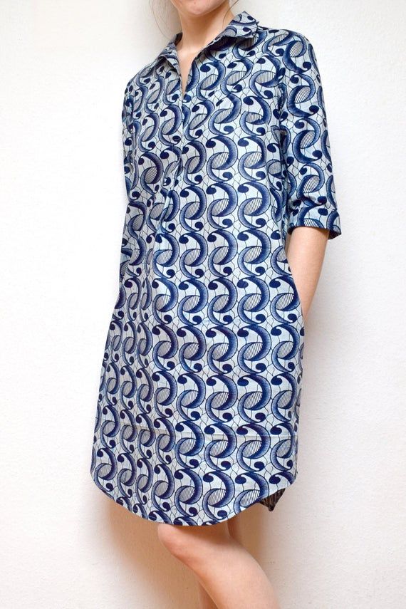 Womens shirt dress in African wax cotton fabric yy