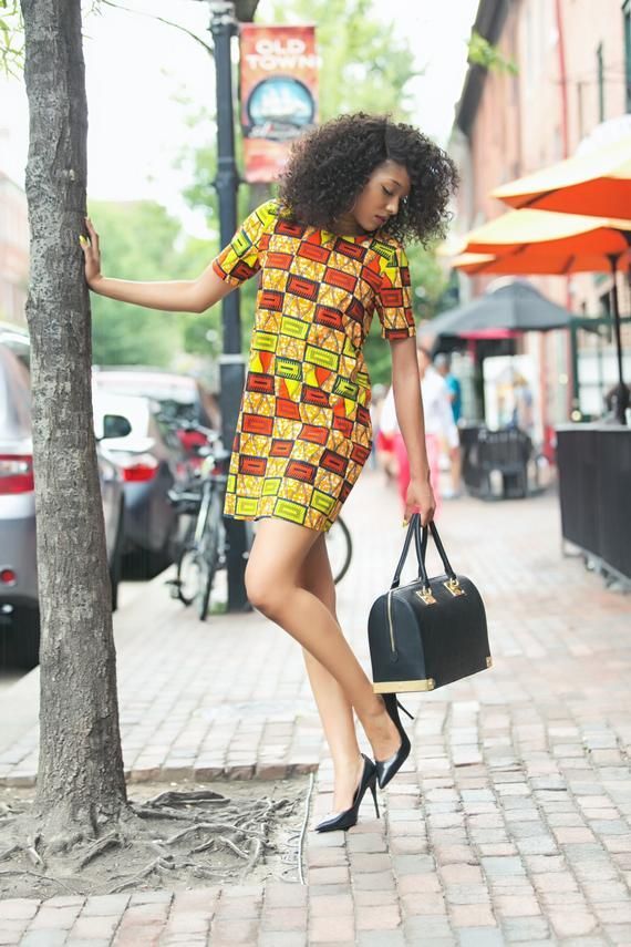 A chic African Print shift shirt dress in wa