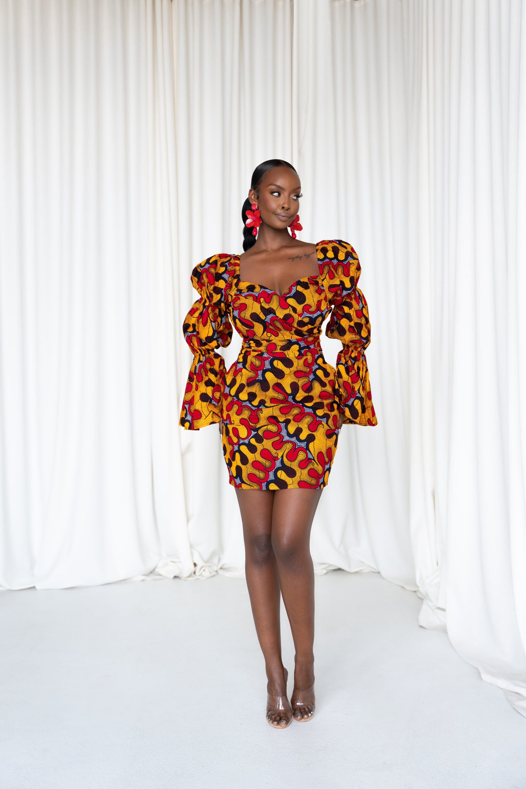African print mini dress can be worn on or y scaled