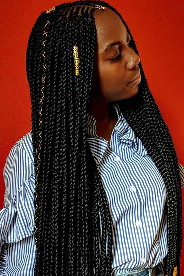 Fulani Braids With Gold Thread and Beads