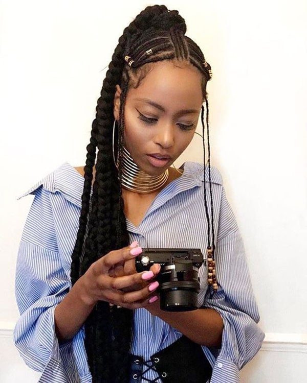 Fulani Braids with High Ponytail and Beads