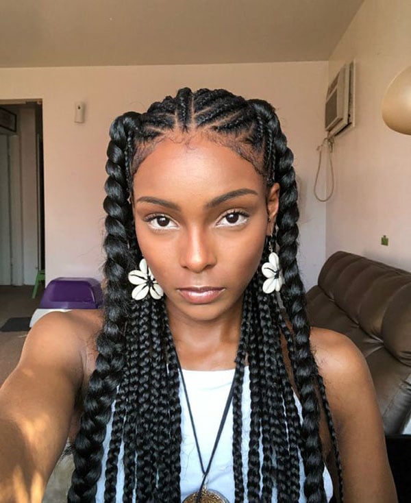 Fulani with Two Wide Side Braids