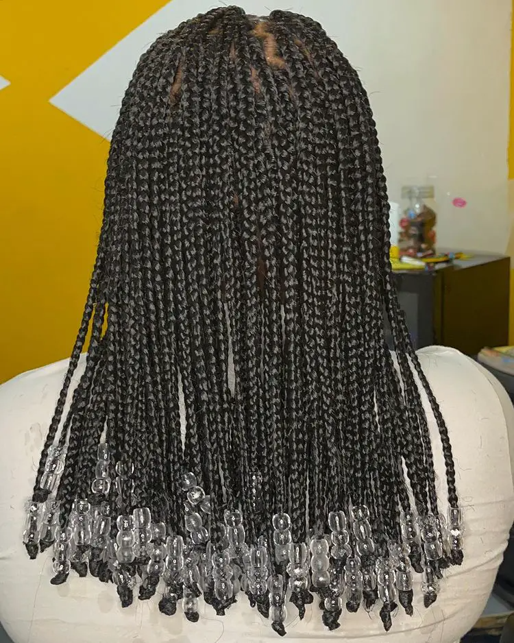 Small Black Box Braids With Clear Beads