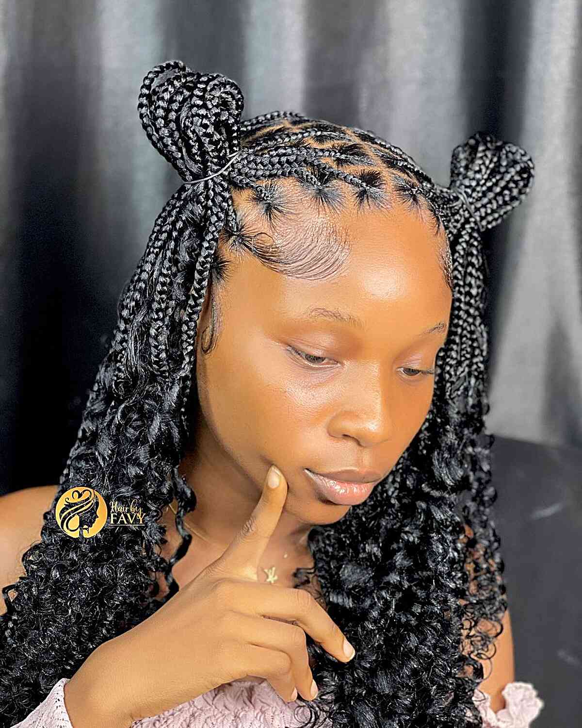 box braids with two buns for black girls