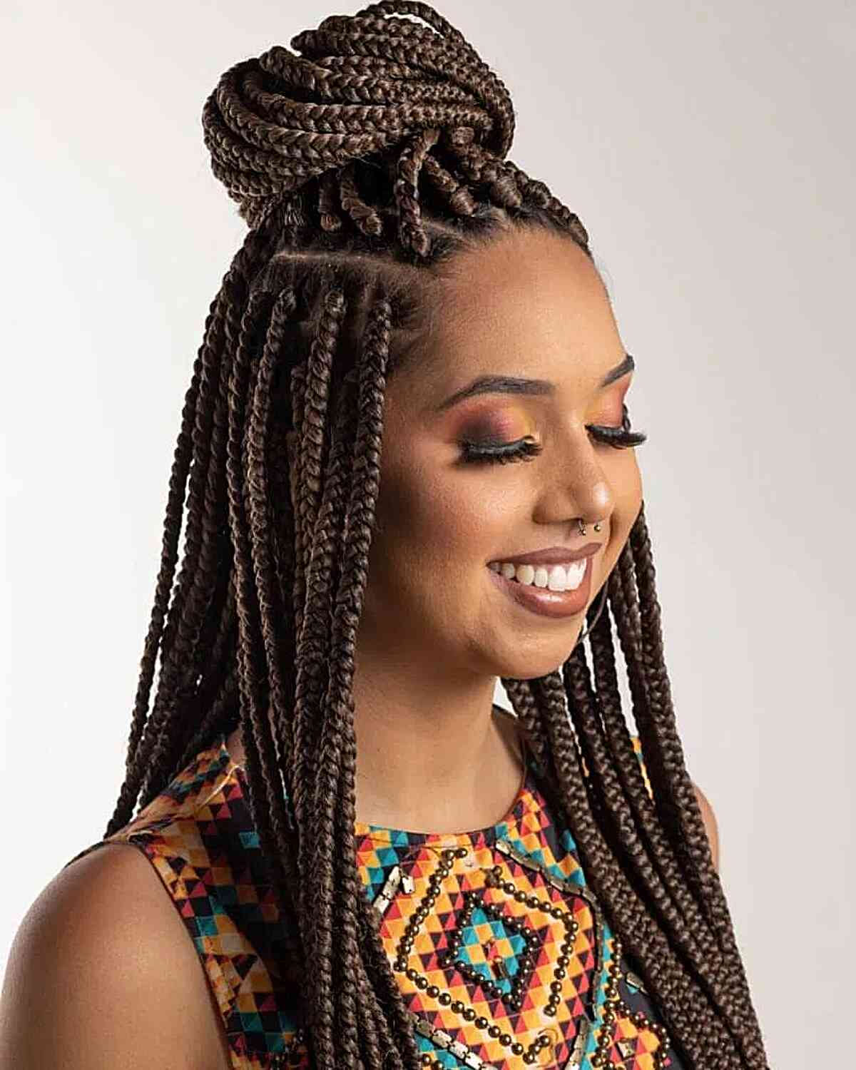 half up half down box braids