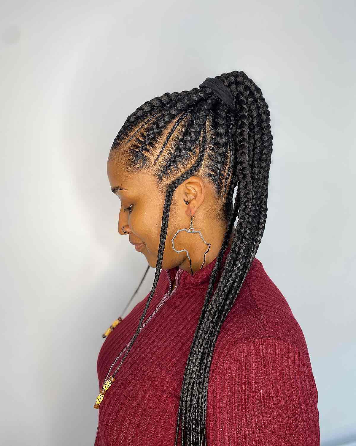 high ponytail with long box braids