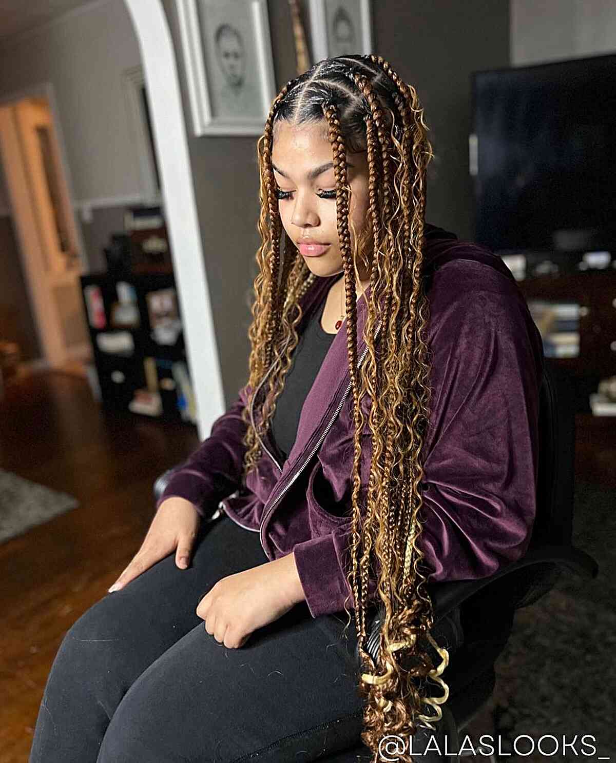 long bohemian knotless braids with color box braids