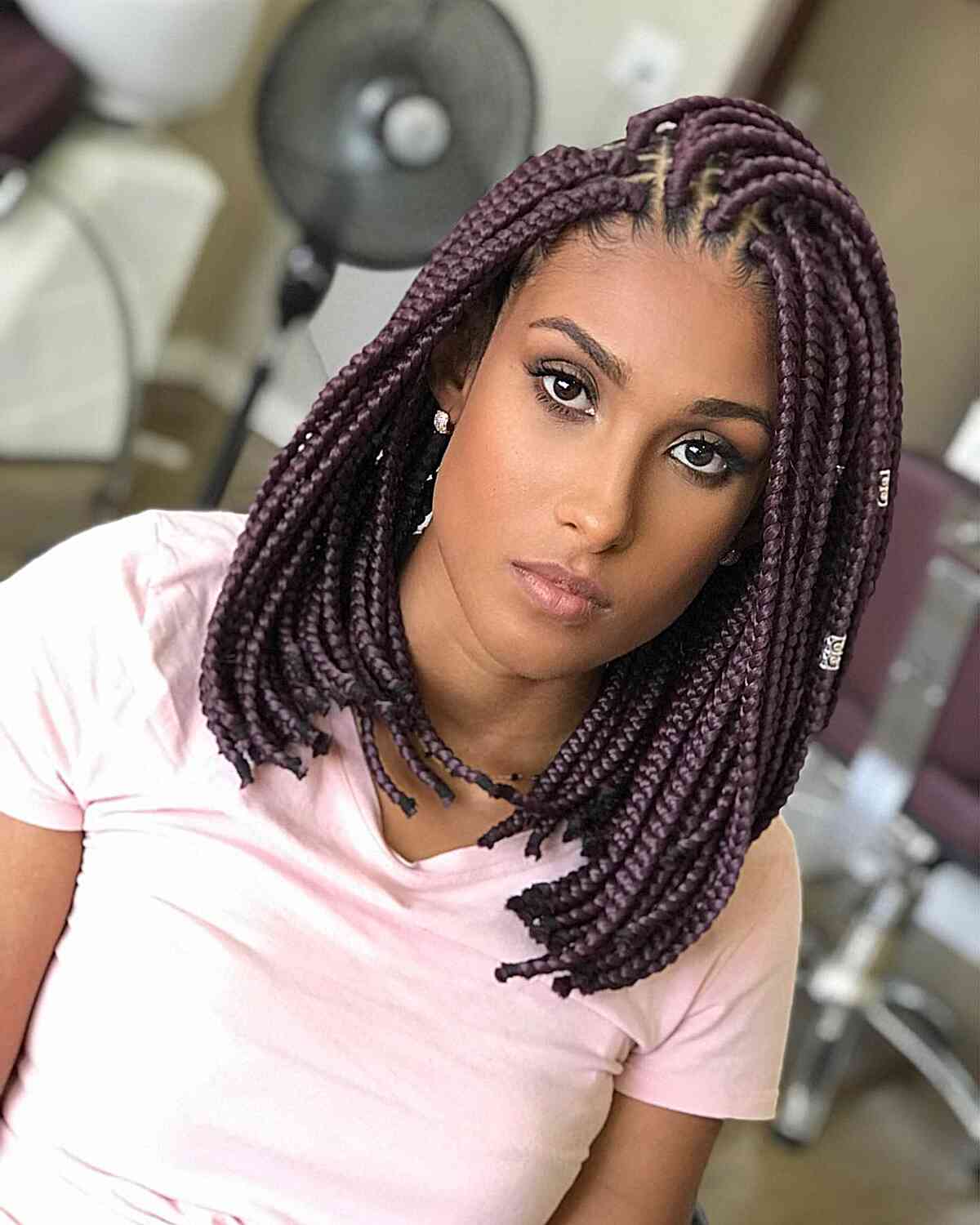 side swept purple box braids for black ladies