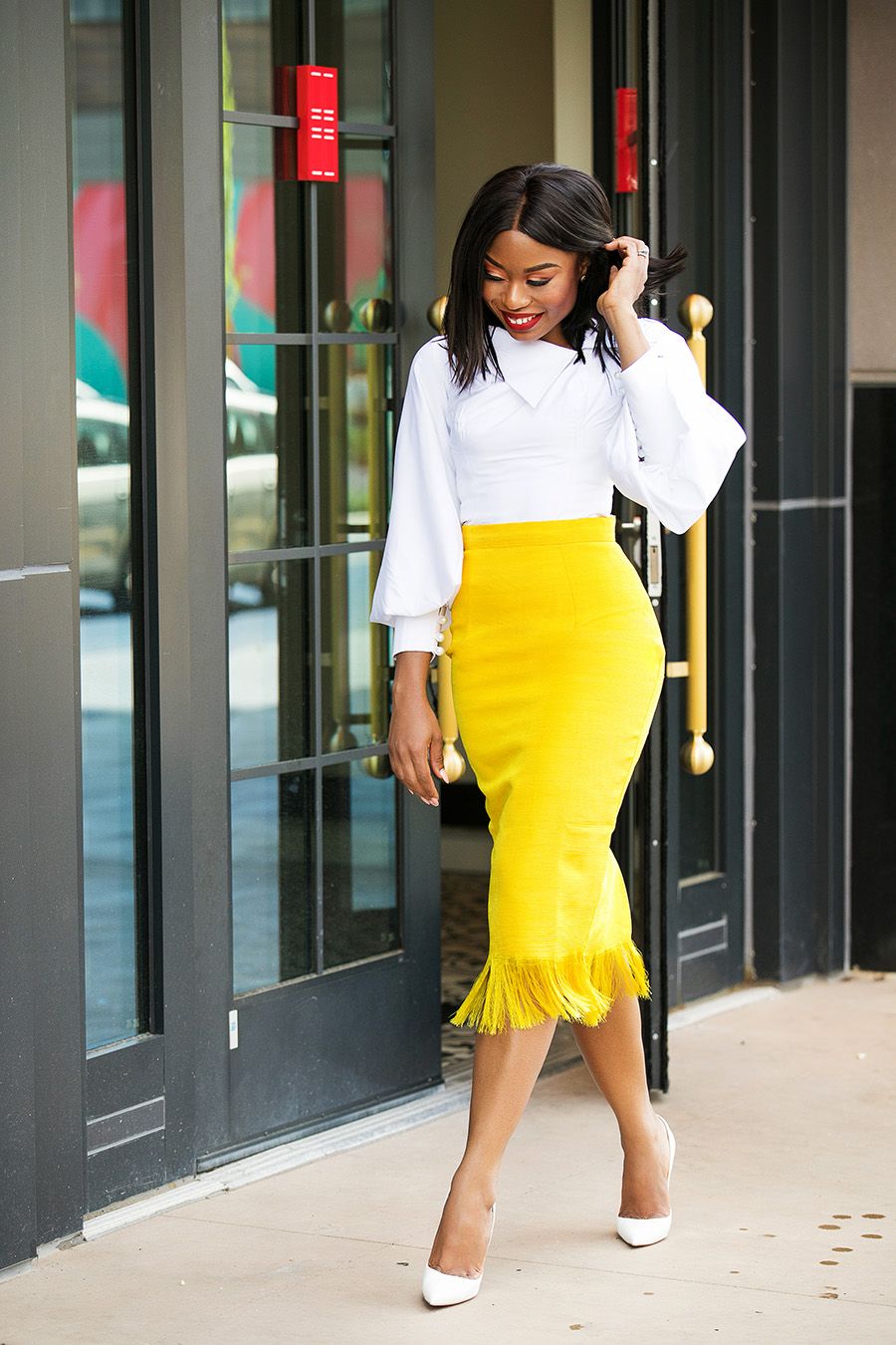 summer work style pencil skirt www.jadore fashion.com