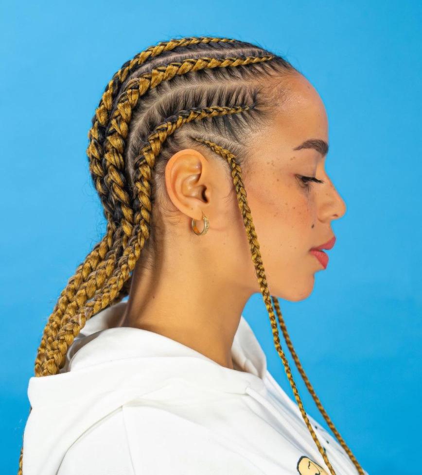 5 golden blonde stitch braids on dark hair CXE DYGtIdi