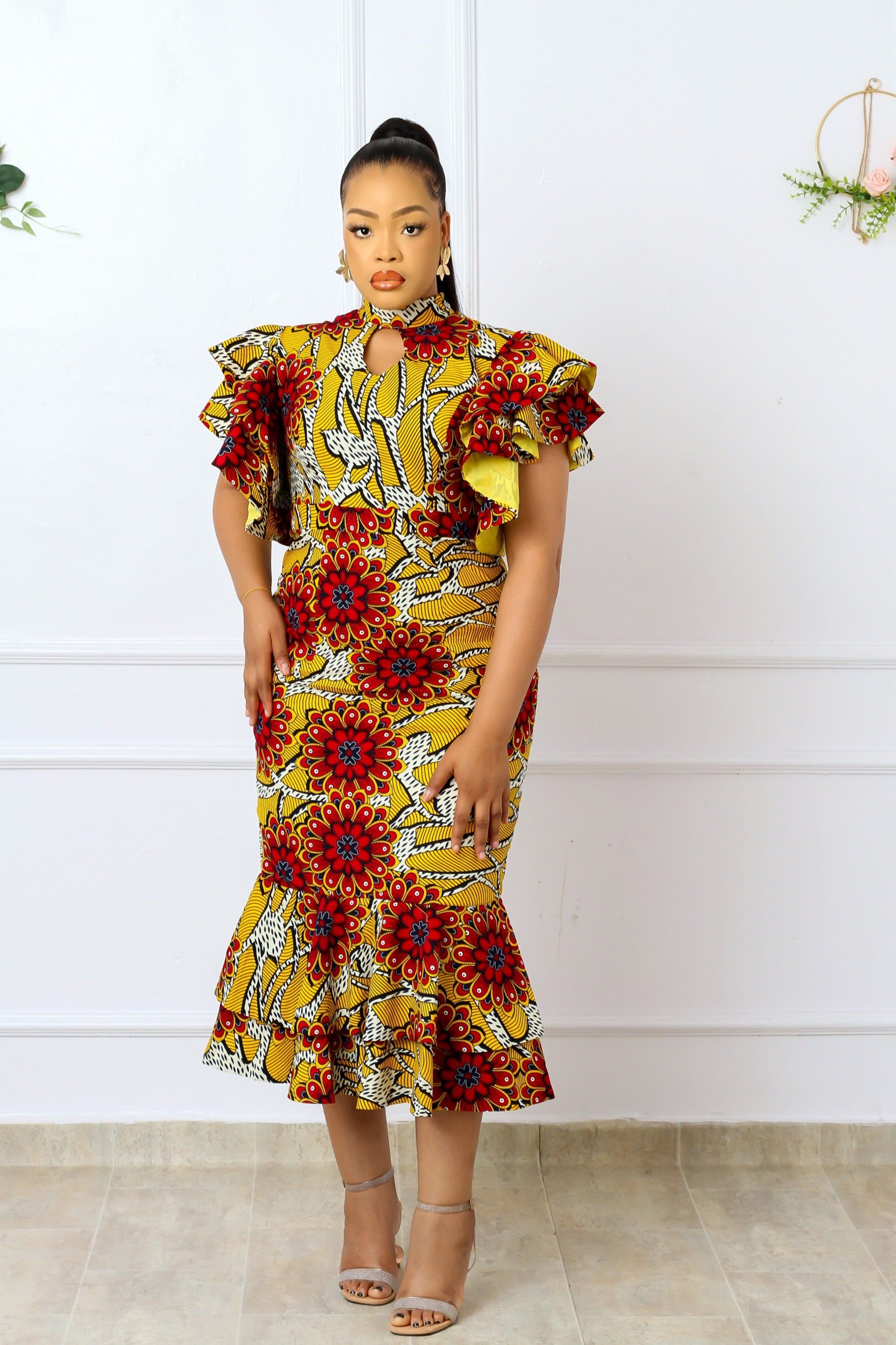 Beautiful African print Ankara Midi dress in bold y scaled