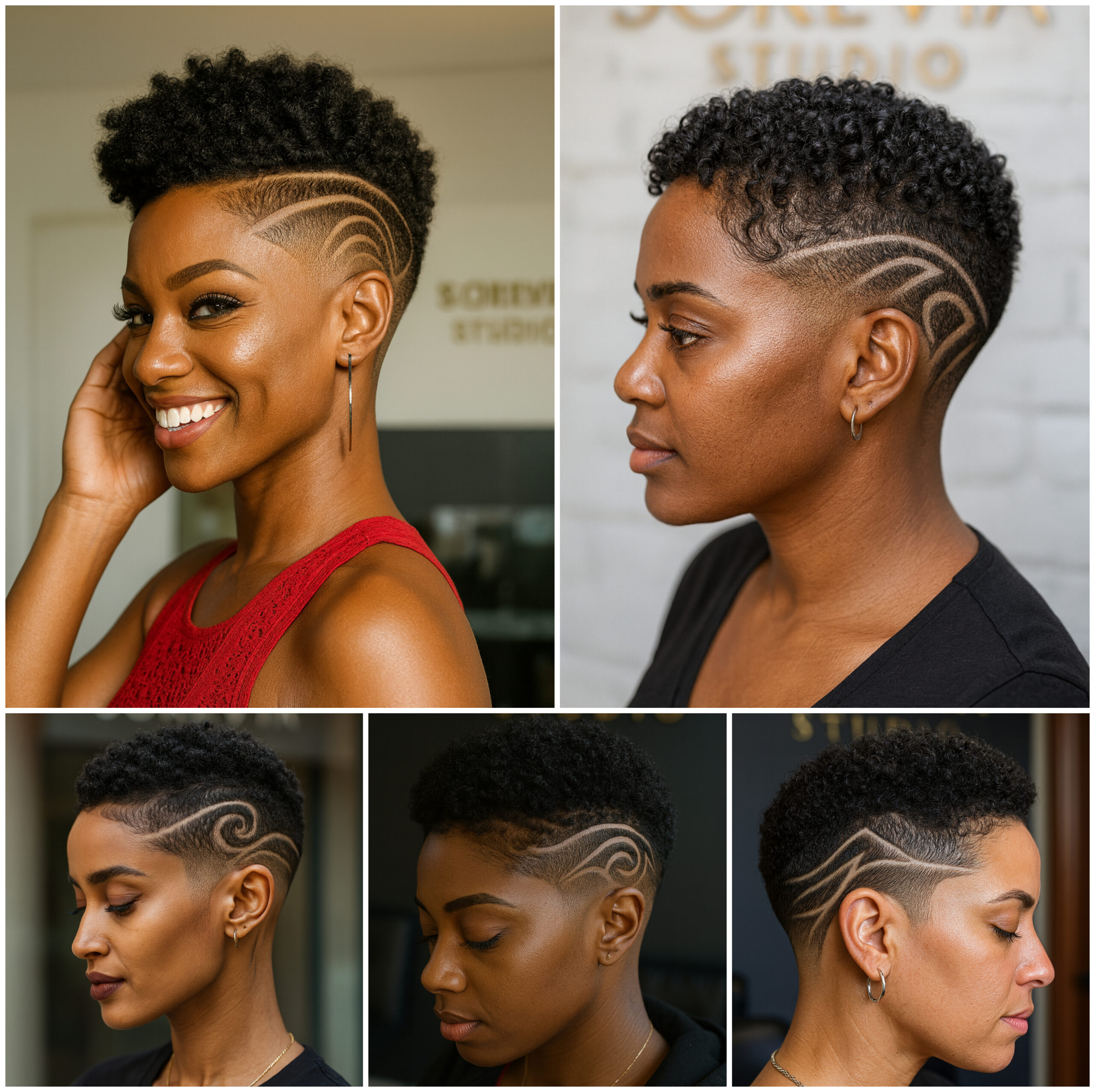 Creative Afro Fades with Geometric Hair Tattoos